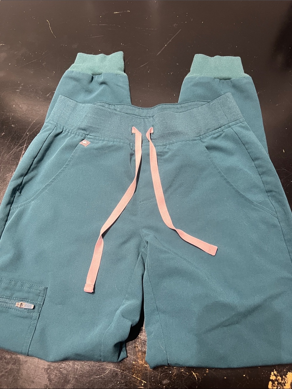 Figs Teal Track Joggers with Pink Drawstring